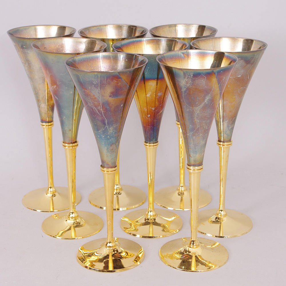 CHAMPAGNEGLAS, 8 stycken, Scandia Present, Gunilla Lindahl, metall.