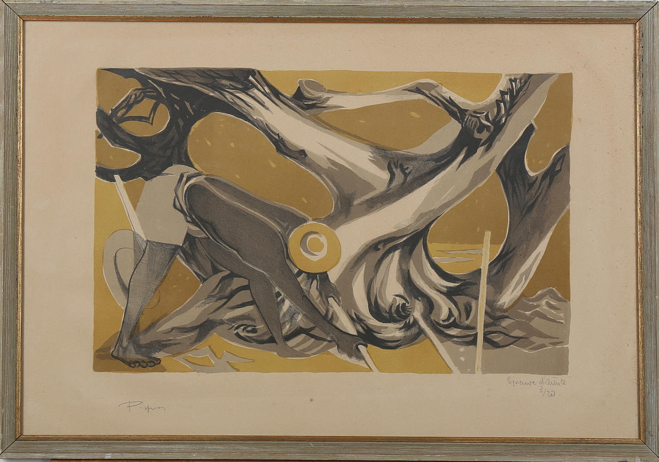 ÉDUARD PIGNON. "Les Labours", färglitografi, signerad och numrerad épreuve d'artiste 3/20.