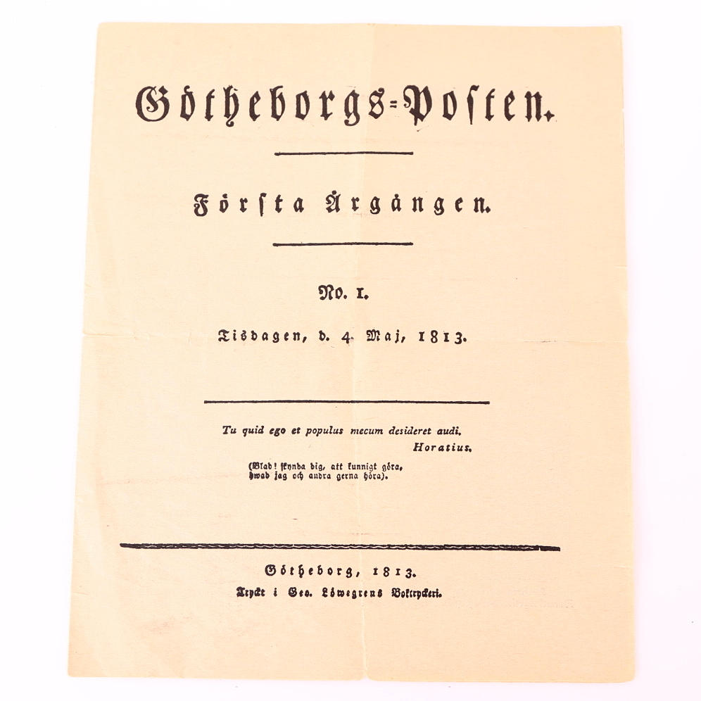 GÖTHEBORGS-POSTEN, Första Årgången No I, Tisdagen d. 4 Maj 1813.