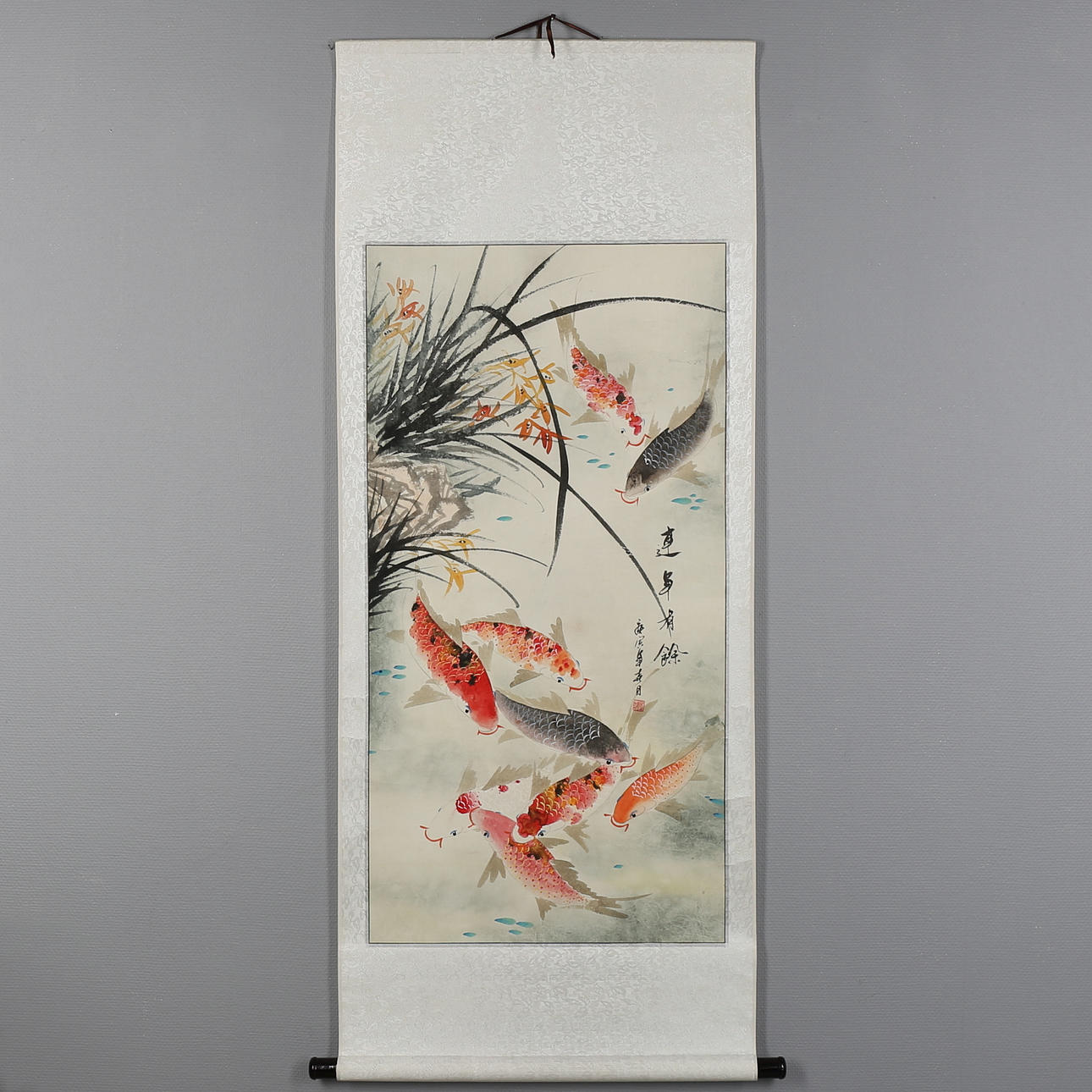 RULLMÅLNING, koi, Kina, 1900-tal, signerad, i fodral.