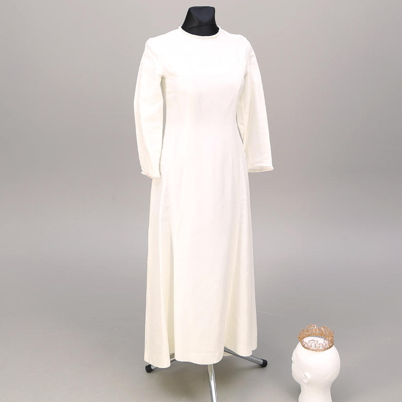 BRUDKLÄNNING, Gala, 38, 1960-tal, BRUDKRONA, virkad guldtråd.