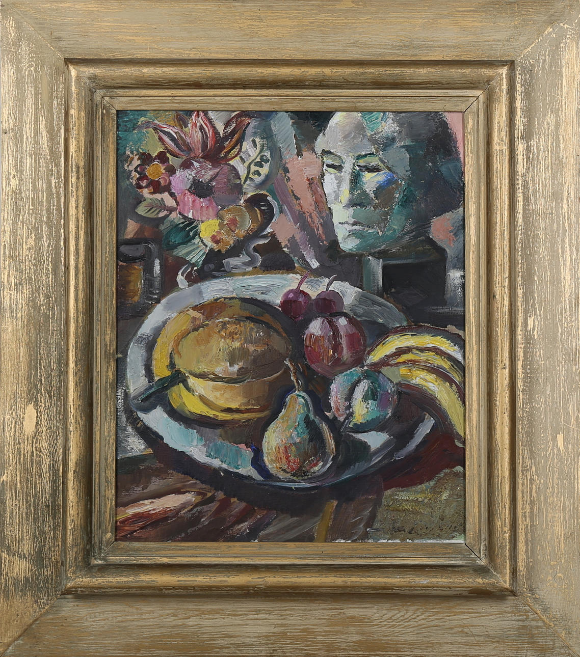 JULES SCHYL. TILLSKRIVEN. Stilleben med frukt, olja på duk, otydligt signerad.