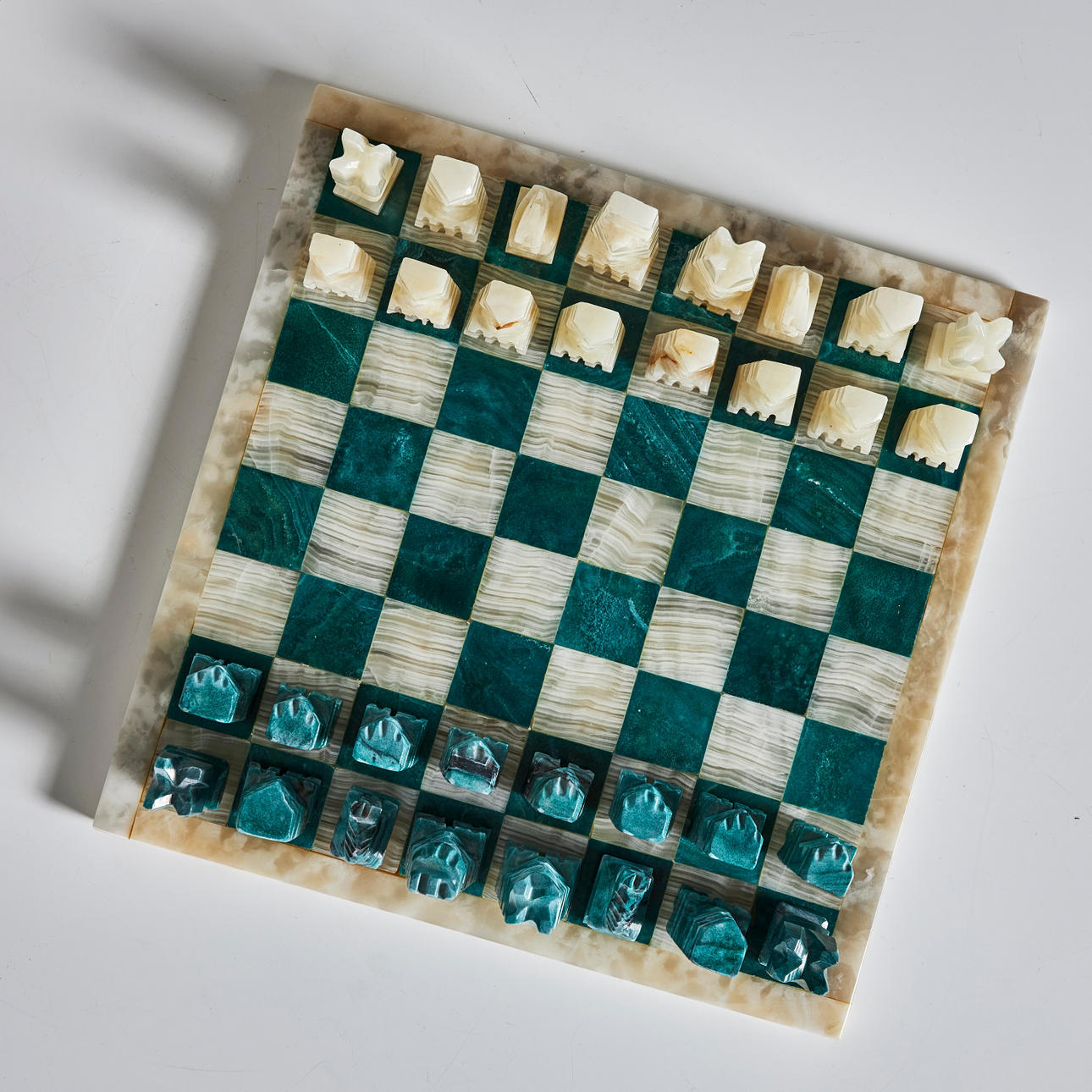 CHESS BOARD, with pieces, Mexico, calcite.