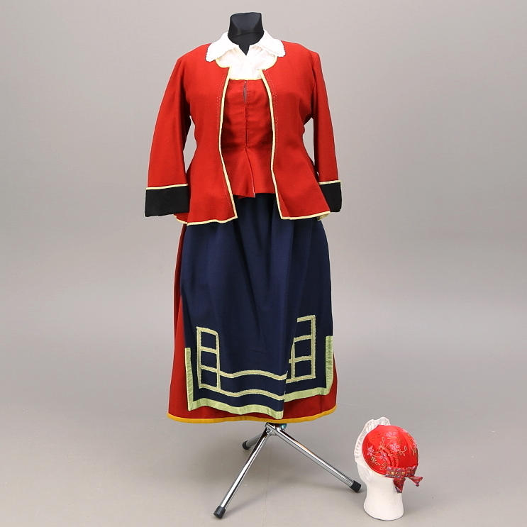 FOLKDRÄKT, Toarpsdräkten, 5 delar, ull, linne, ca 38/40.