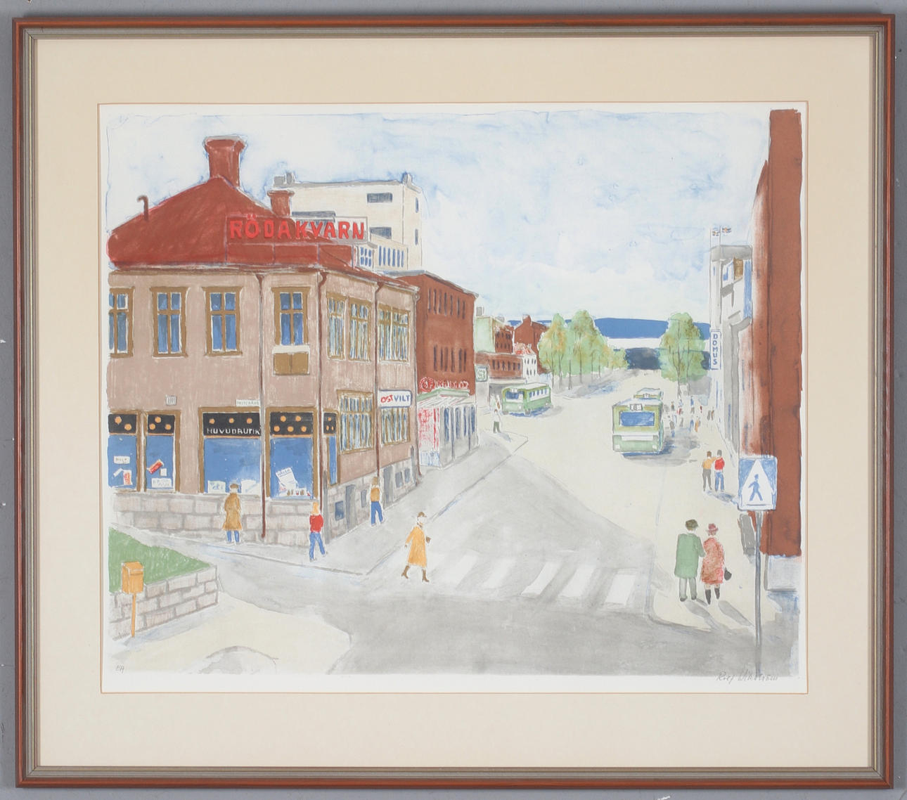 ROLF WIKSTRÖM, lithograph, street scene, signed and marked EA.