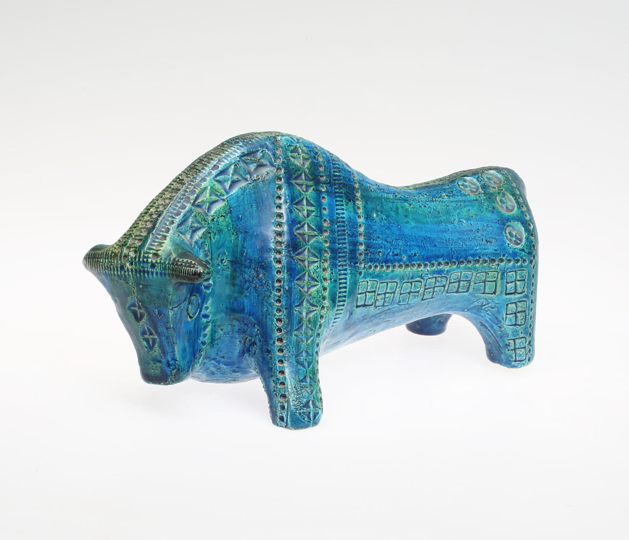 ALDO LONDI. Figurin, "Rimini Blue" Bitossi, stengods, tjur.