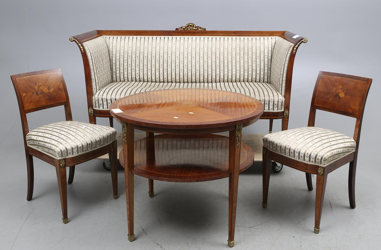 SITTGRUPP, 4 delar, empirestil. M. Jensen Møbeletablissenment, Randers. Delvis brickmärkt. Danmark, 1900-tal.