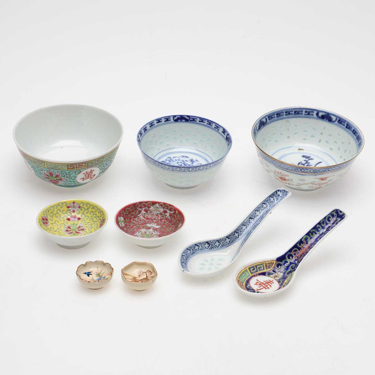 PORCELAIN OBJECTS, 9 pcs, porcelain, Asian.