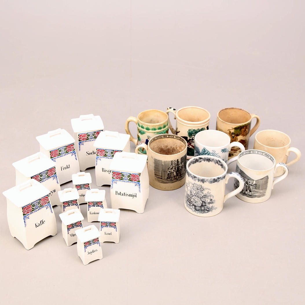 SEJDLAR, 8 st, Egersund, Rörstrand, Gustavsberg, KRYDDBURKAR, 12 st, Asta.