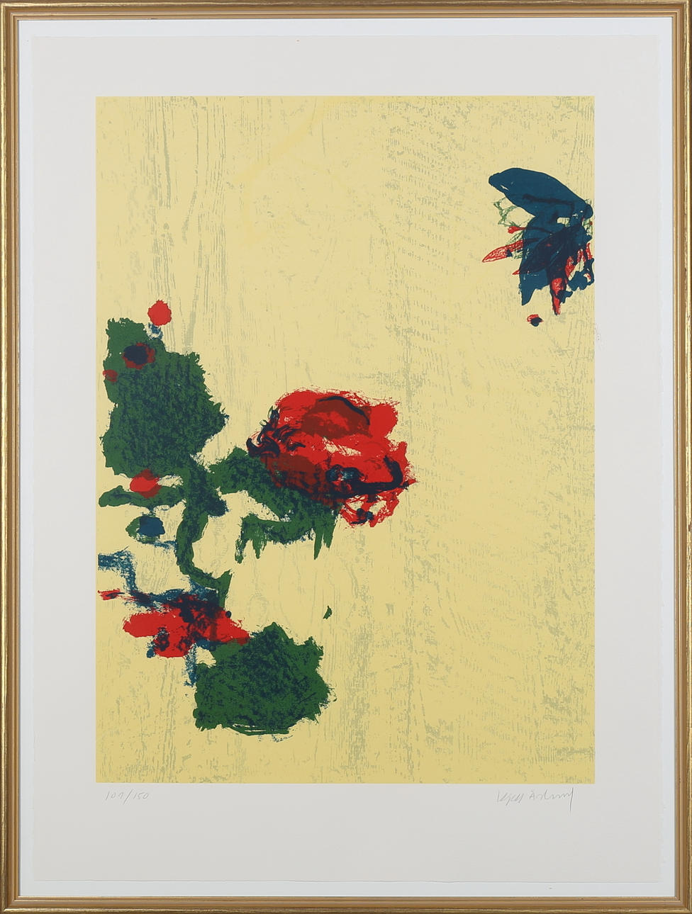 KJELL ÅSLUND. Färglitografi, komposition i gult, signerad samt nurerad 109/150.