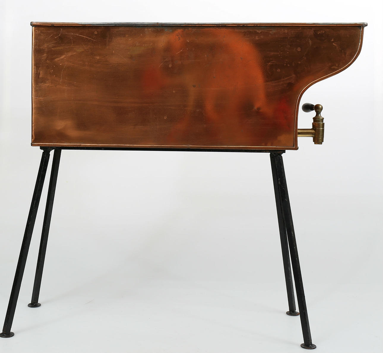 VATTENBEHÅLLARE MED SMIDESUNDERREDE, koppar, för vedspis, 1800-1900-tal.