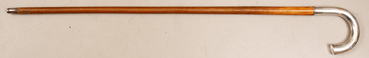 WALKING CANE, wood with silver crutch.