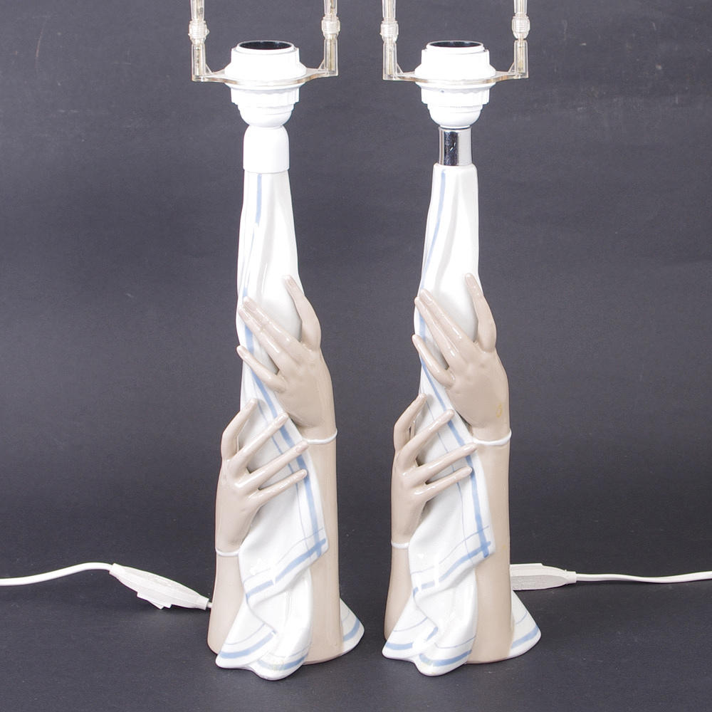 BORDSLAMPOR, 1 par, porslin, Cascades, Spanien.