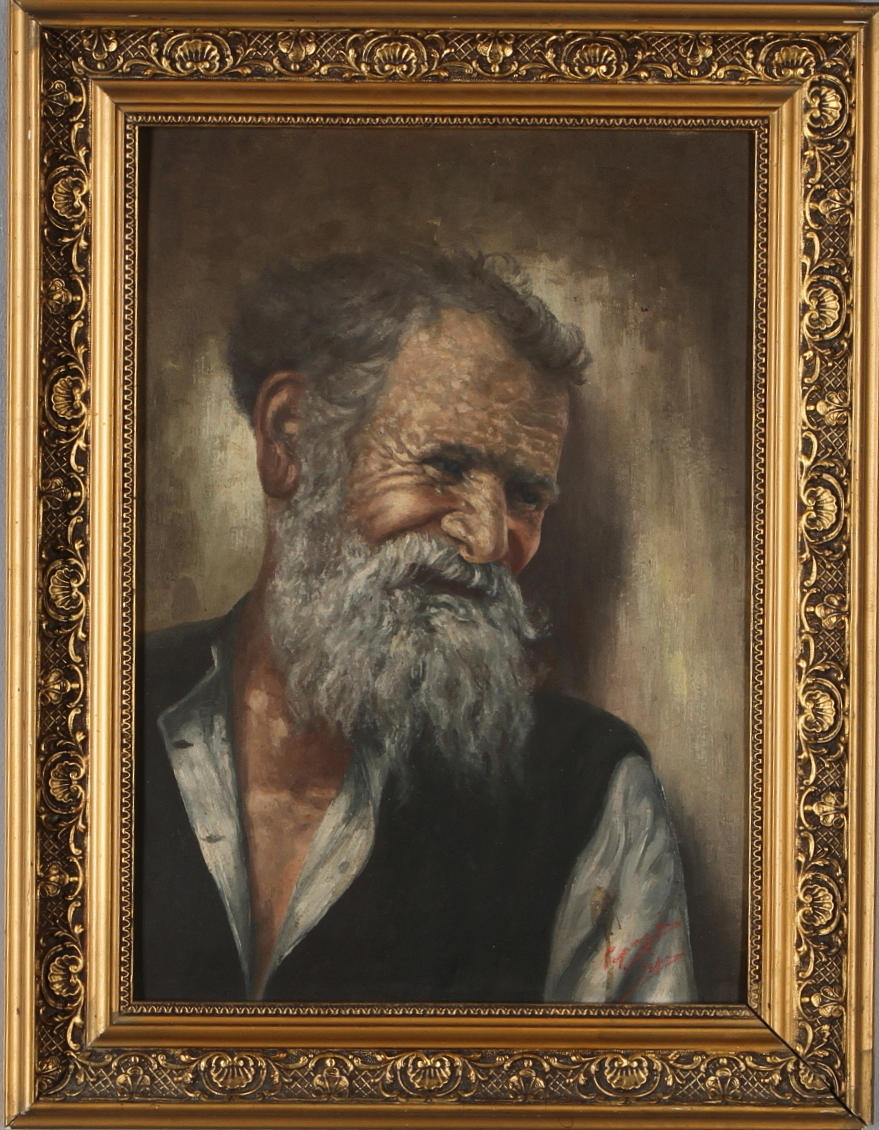 OIDENTIFIERAD KONSTNÄR. mansporträtt, olja på pannå, signerad.