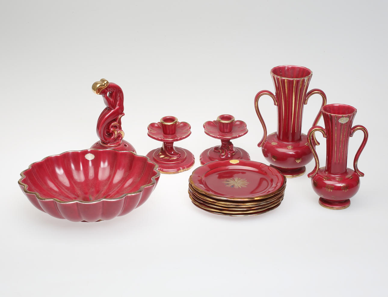 SERVISDELAR, 12 delar, "Röd Rubin", Arthur Percy, Gefle.