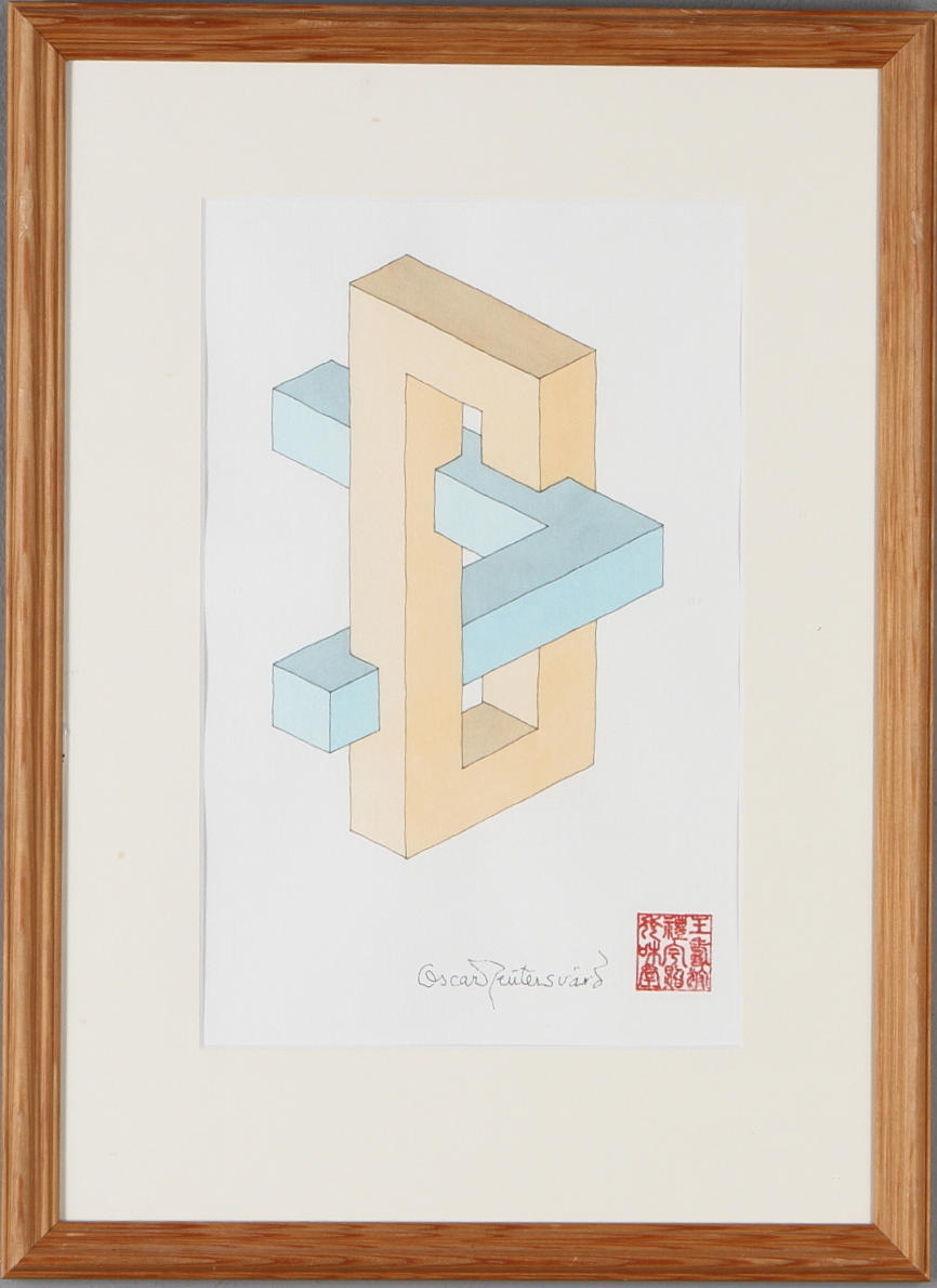 OSCAR REUTERSVÄRD. Omöjlig figur, blandteknik, signerad.