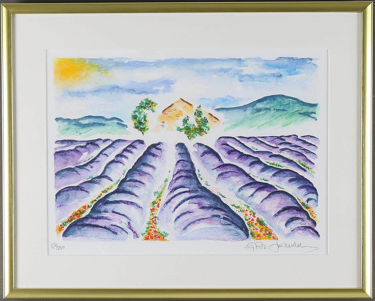 GÖSTA LINDERHOLM. "Provence i mitt hjärta", färglitografi, signerad och numrerad 57/290.