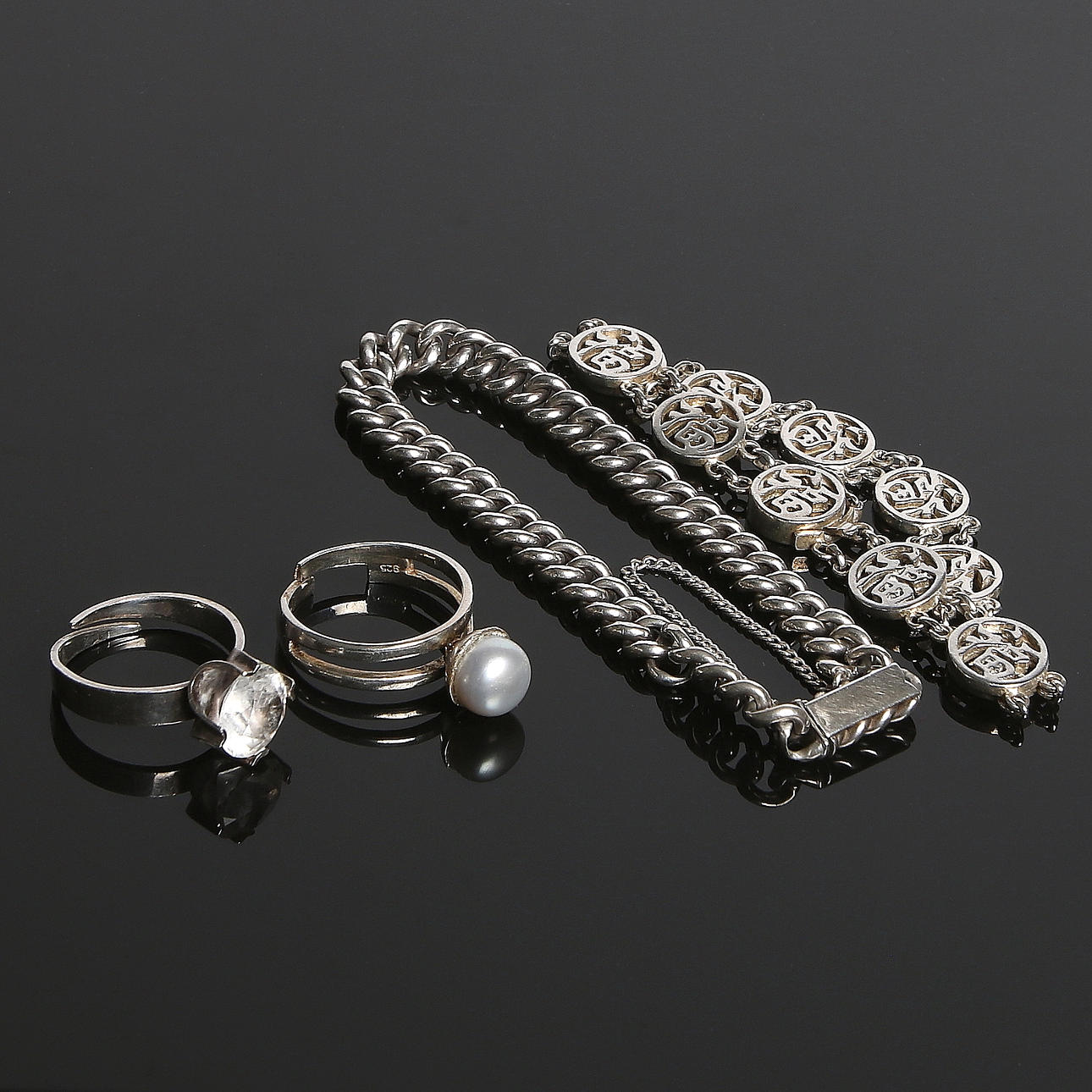 RINGAR och, ARMBAND, 4 delar, silver, 1900-talet sista kvartal.