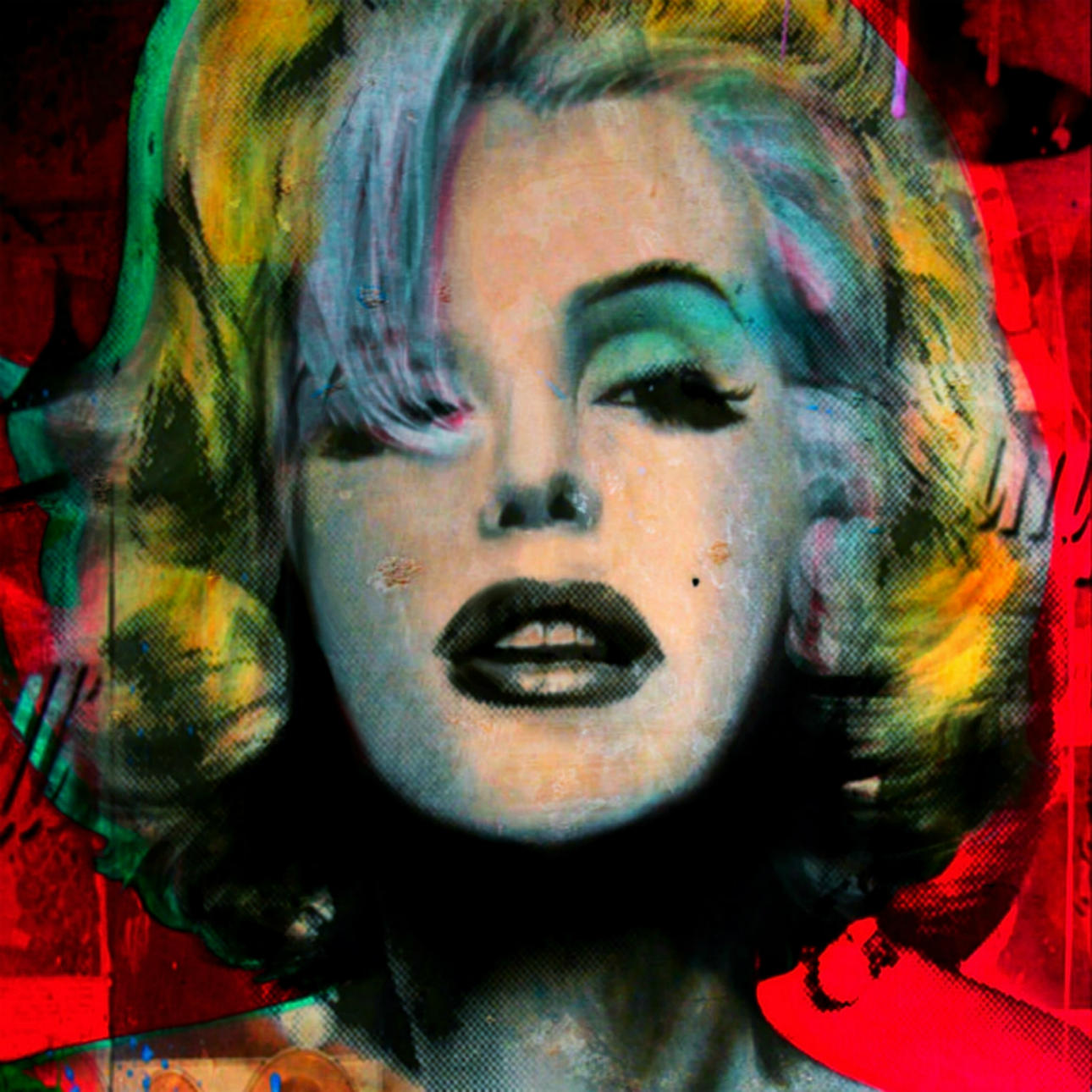 - FELIX VON ALTERSHEIM. - "Marilyn Monroe 3 D View - Red", 100 x 100 cm.