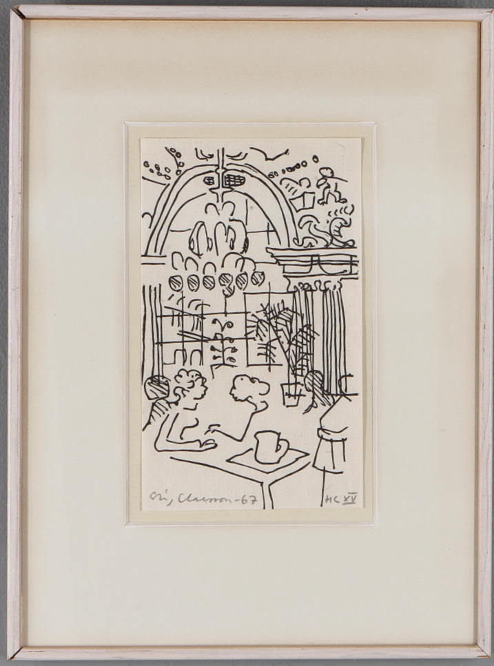 STIG CLAESSON. Cafeinteriör, grafiskt blad, signerad samt numrerad HC XV samt daterad -67.
