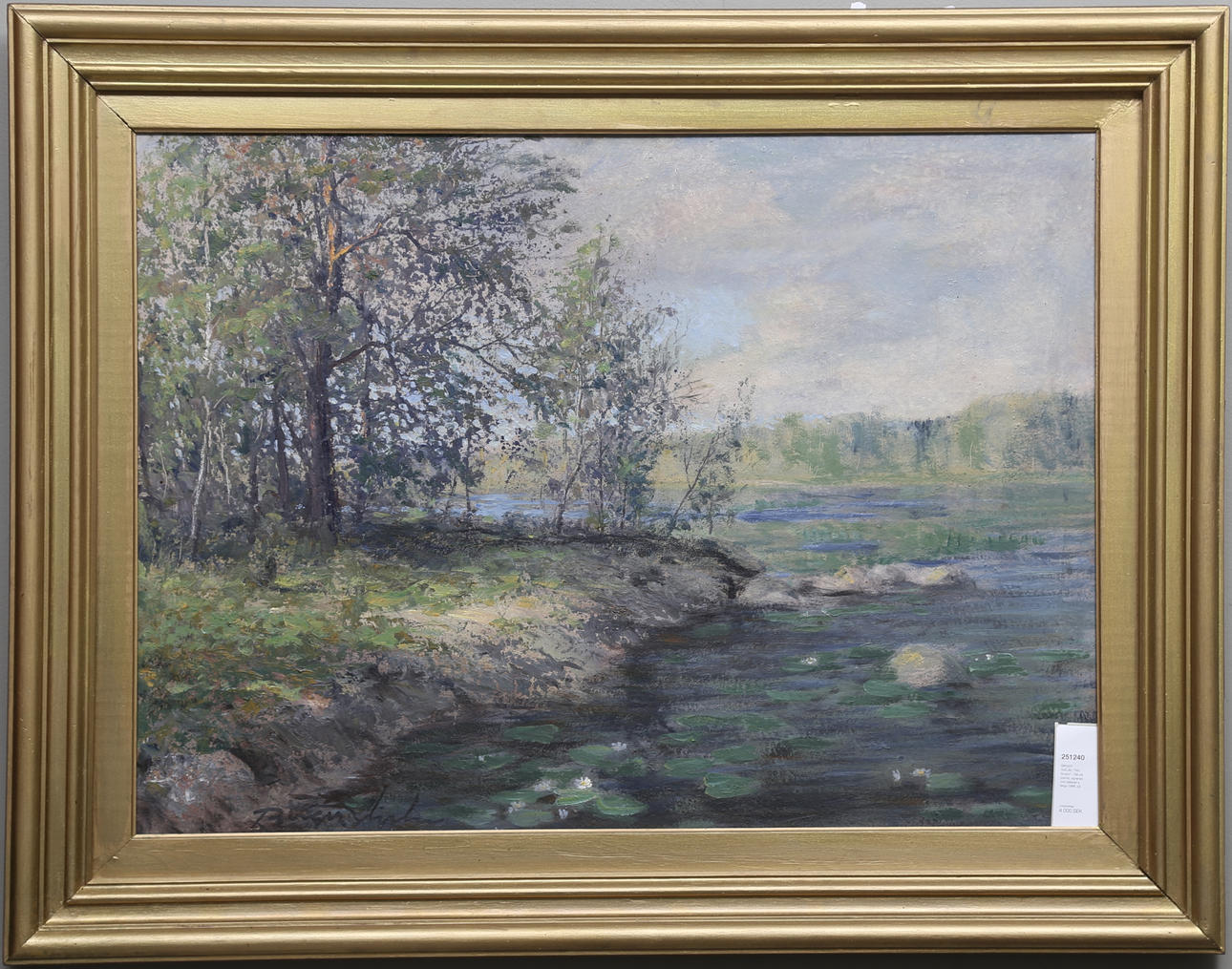 BIRGER HJELM. "Vid Bosjön". Olja på pannå, signerad och daterad a tergo 1966.