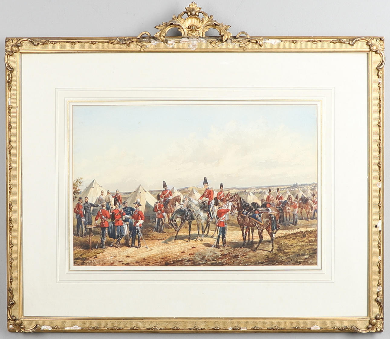 ORLANDO NORRIE (1832-1901) SOLDIERS AT CAMP, WATERCOLOUR.