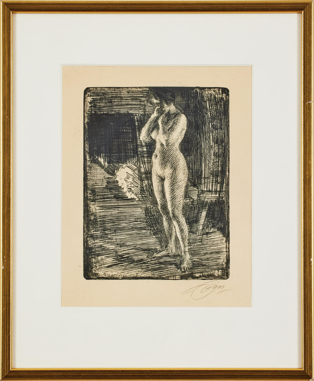 ANDERS ZORN. "First séance", etching, plate size 19 x 14.7 cm.