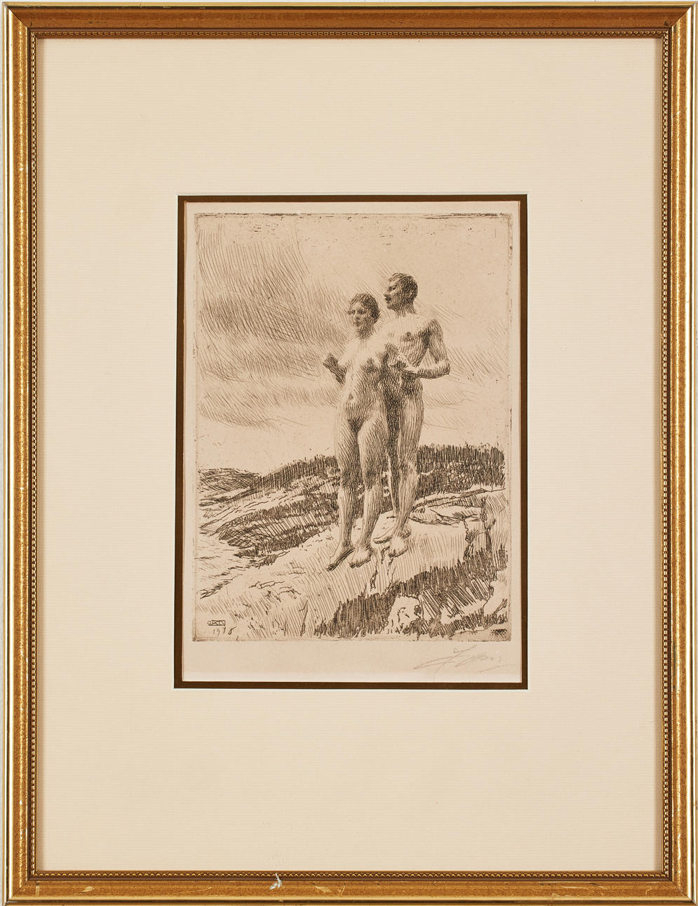 ANDERS ZORN. "The two", etching, plate size 19.7 x 14.7 cm.