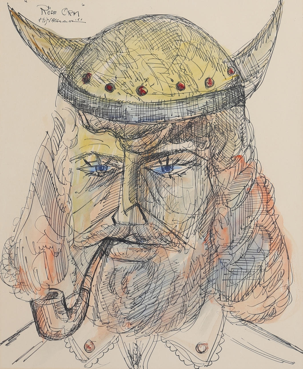 STIG CLAESSON (SLAS). "Röde Orm". Blandteknik, signerad och daterad -61.