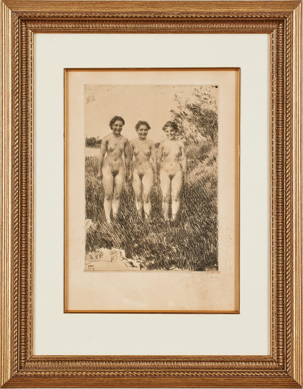 ANDERS ZORN. "Three Sisters", etching, plate size 24.9 x 17.5 cm.