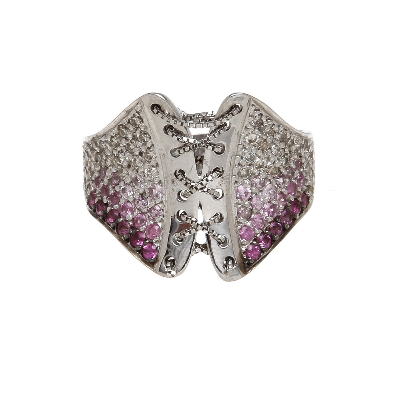 RING, 18K vitguld med rosa safirer samt diamanter, totalt ca 1,2 ct. Vikt 7,0 g.