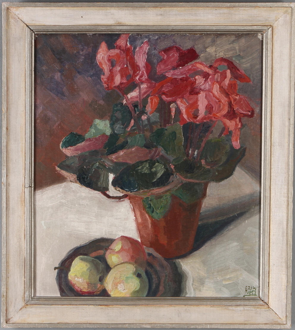 ERIK LAMM. Blomsterstilleben, olja på pannå, signerad.