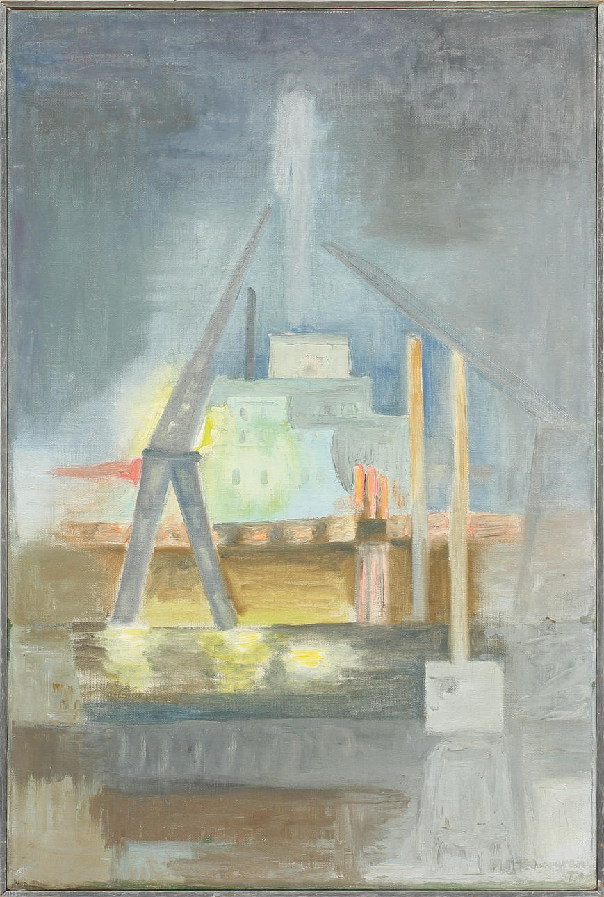 MAJA NORRGREN. Göteborgs hamn, olja på duk, signerad.