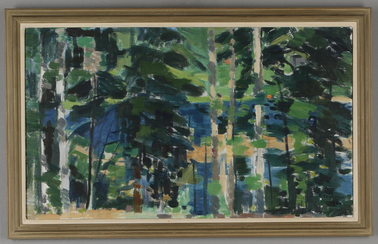 PER ENGLUND. "Träd o Vatten", olja på duk, signerad daterad 1966.