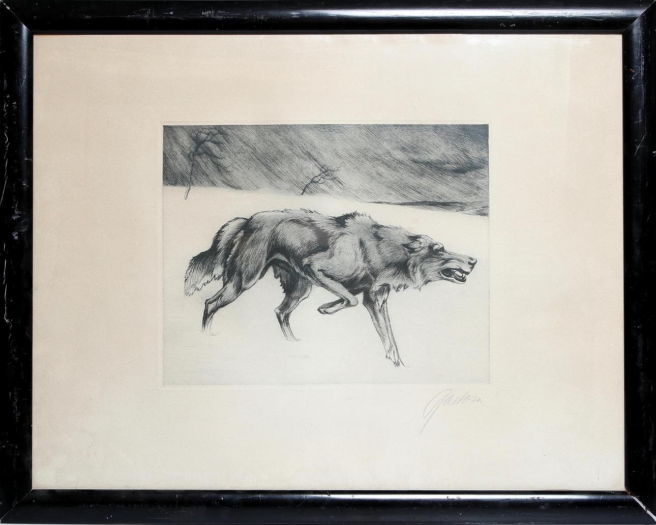 KNUT OSCAR GASTON WILHELM SMITH. Etsning, varg. Signerad "Gaston". 1900-talets första hälft.