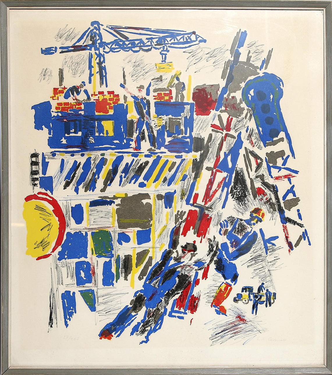 ERIK CEDERVALL. Färglitografi, byggnadsarbetare. Signerad och numrerad 27/260.