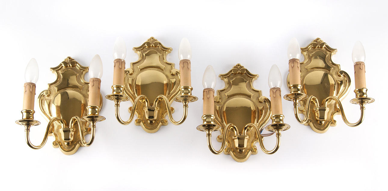 VÄGGAPPLIKATIONER, 4 st, mässing. 1900-tal. Tyskland.