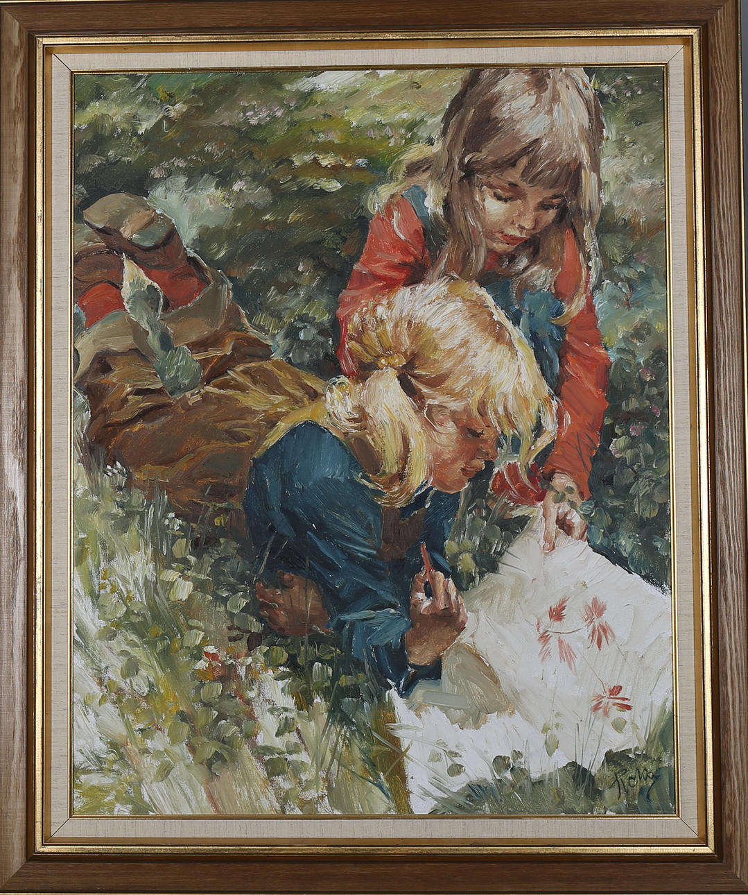CHARLES ROKA. Lekande barn i gräset, olja på duk, signerad Roka.