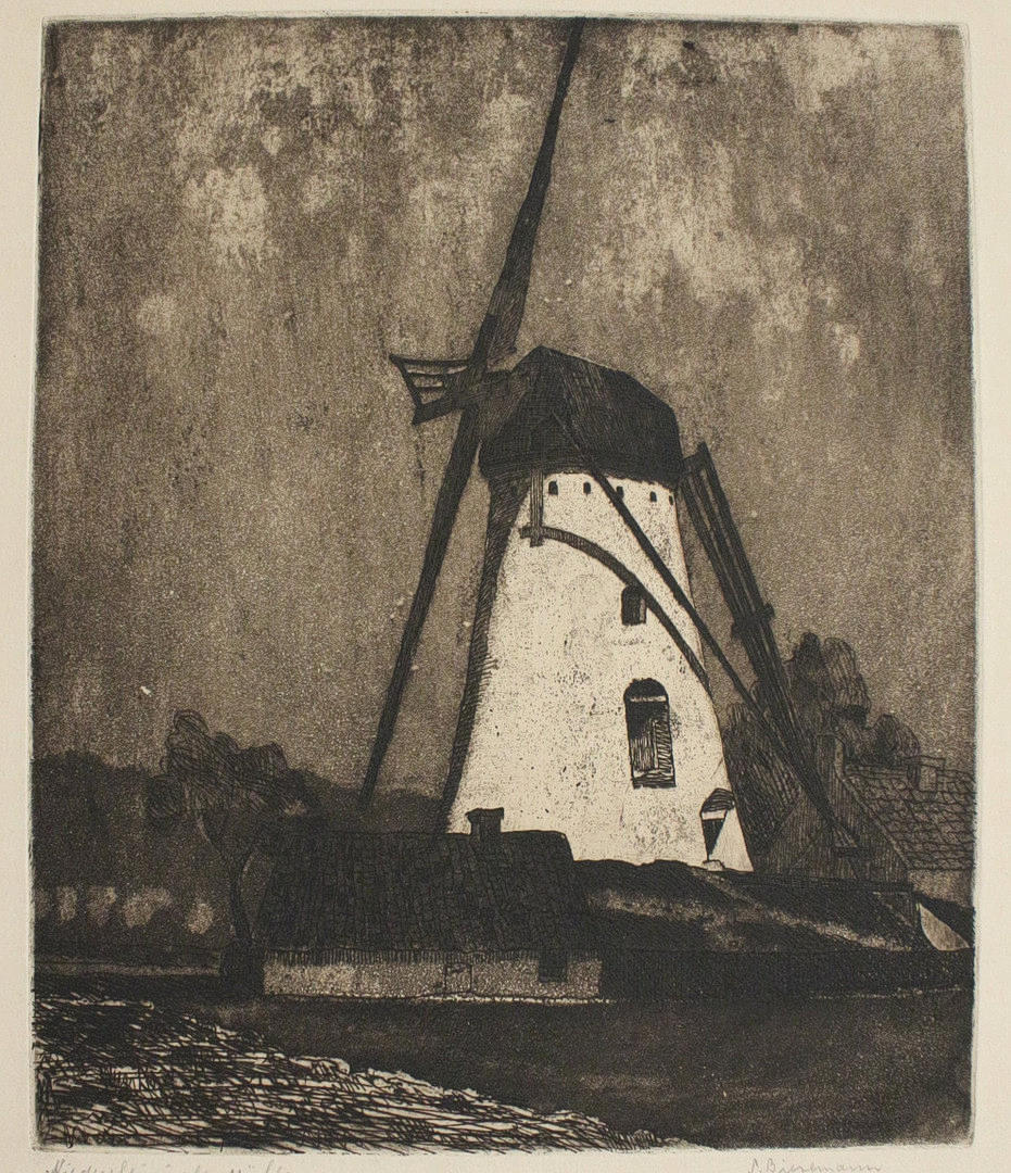 PAUL BIESEMANN. 'Windmill', etching, signed.