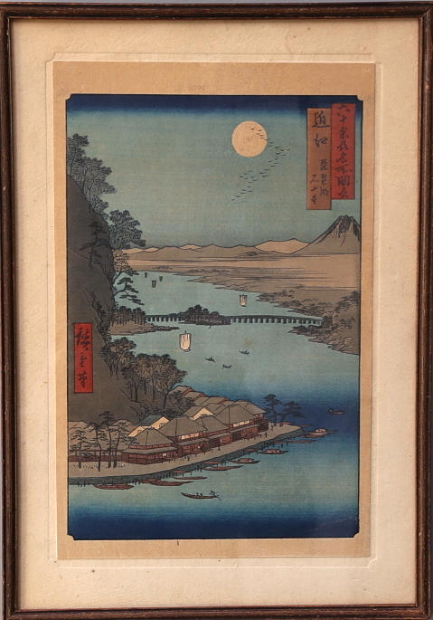 ANDO HIROSHIGE. träklosstryck, Japan, signerad, kalligrafi.