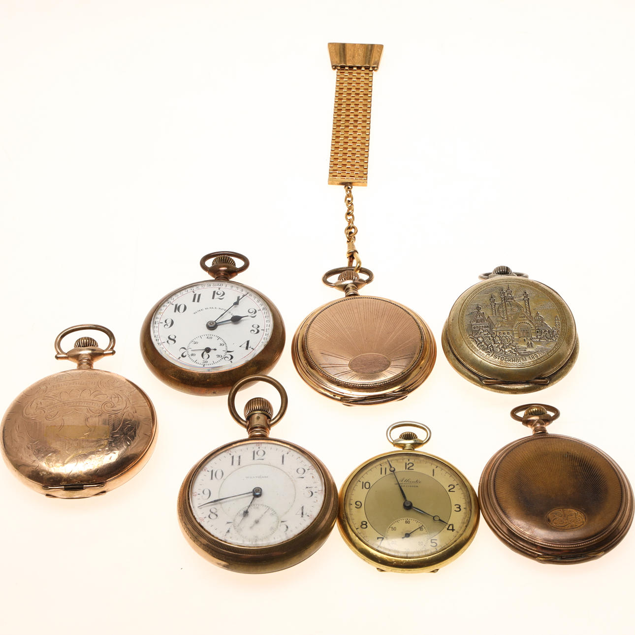 POCKET WATCH, double and brass cases, 7 pcs.