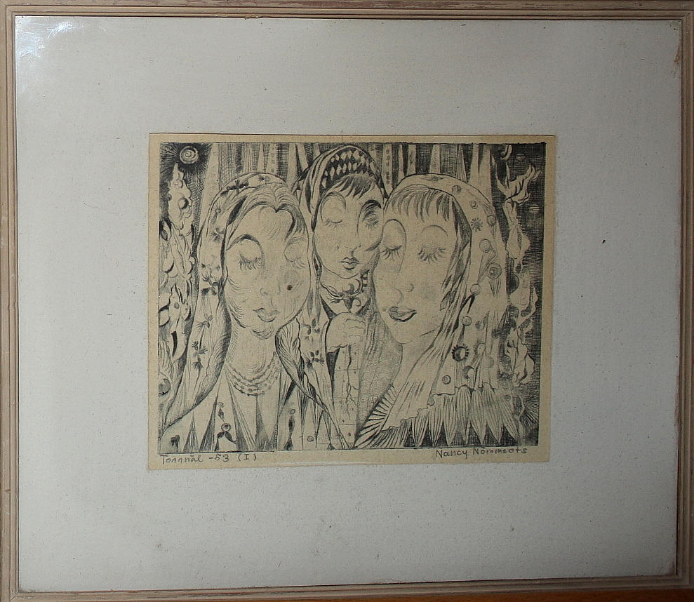 NANCY NÖMMEOTS. torrnål, signerad, daterad 53.