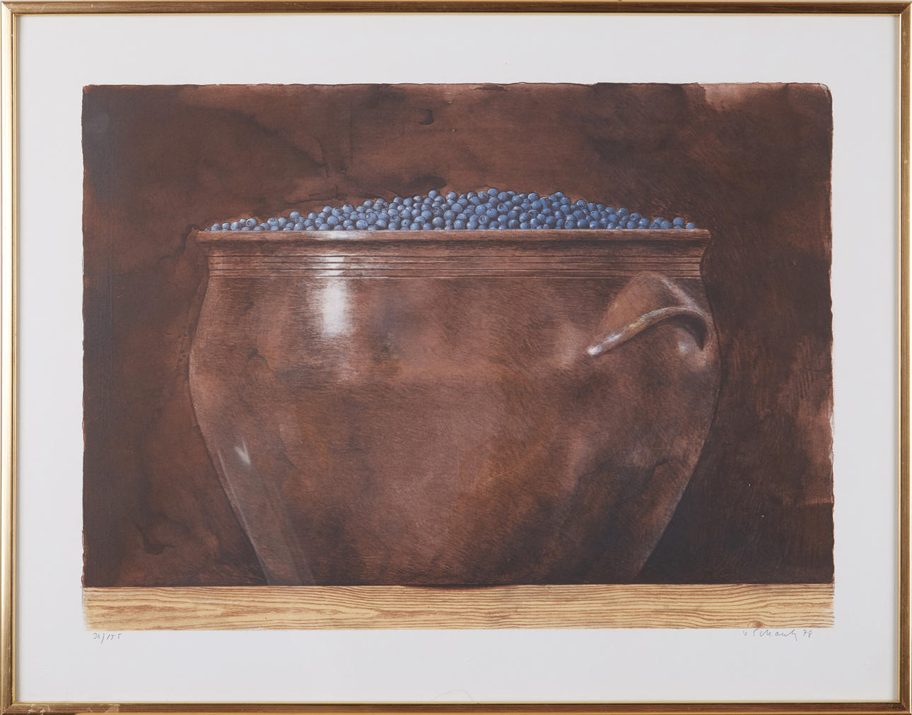 PHILIP VON SCHANTZ. Blueberries in a mug, color lithograph, signed and dated v Schantz, numbered 30/155.