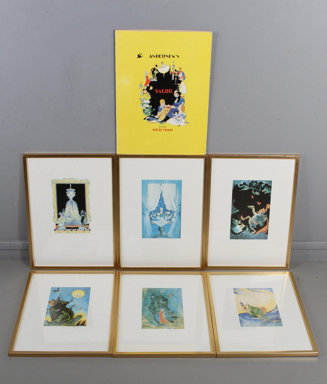 EINAR NERMAN. 6 st färgoffsetlitografier, ur HC Andersens sagor, signerade, ea.