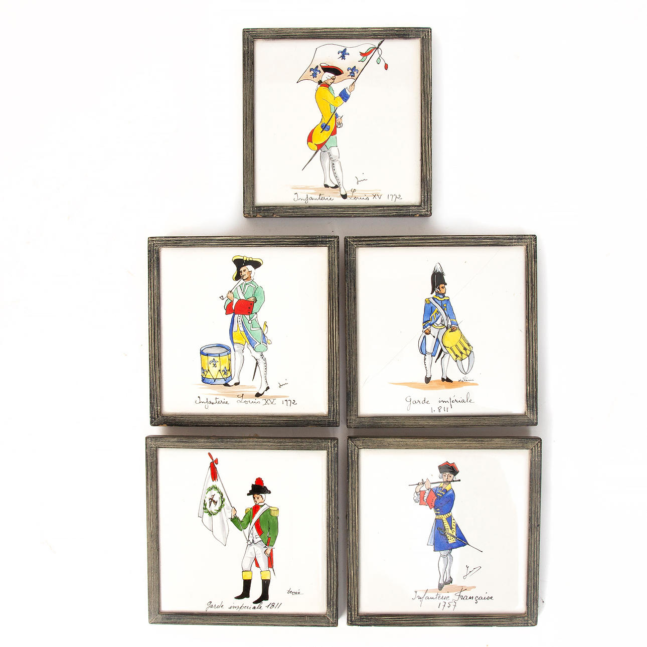 FLIESEN, 5 Stück, französische Uniformen.