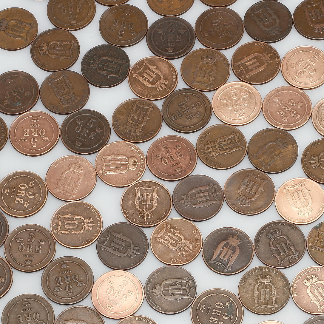 MYNT, 96 st, Sverige, 5 öre, 1800-1900-tal.