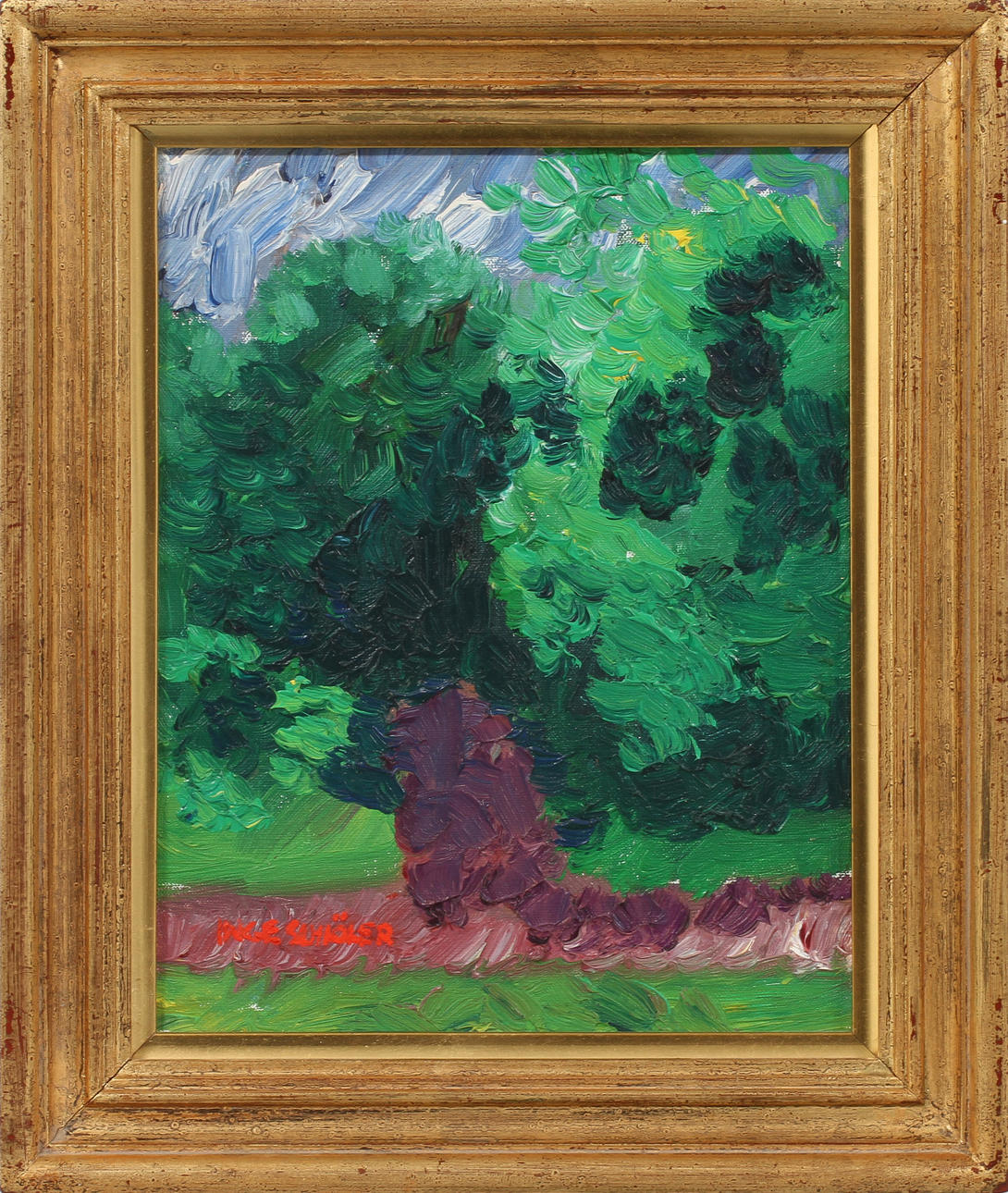 INGE SCHIÖLER. Träd vid Sankt Jörgen, olja på duk, sign.