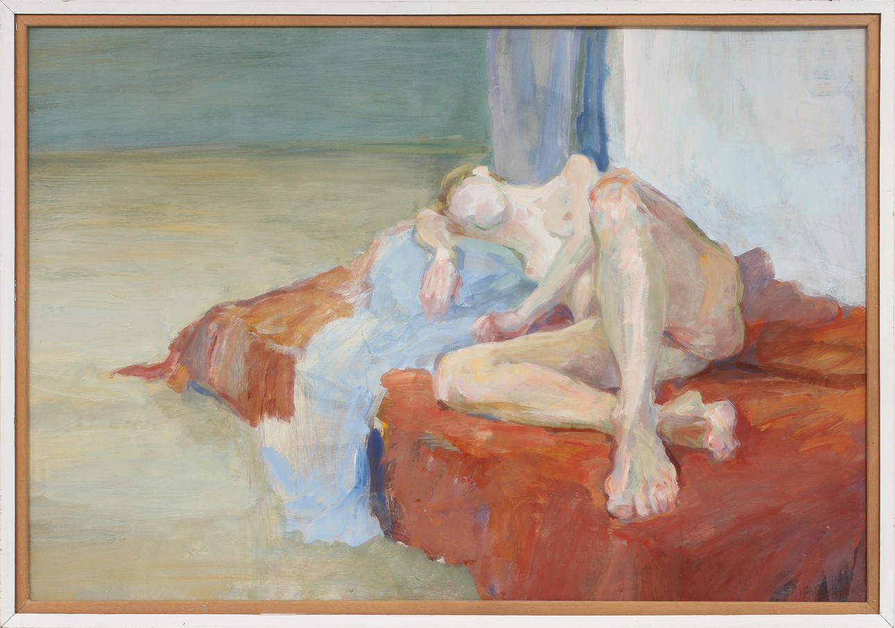 NILS RAMHÖJ. "Modell, Edda", tempera, signerad.