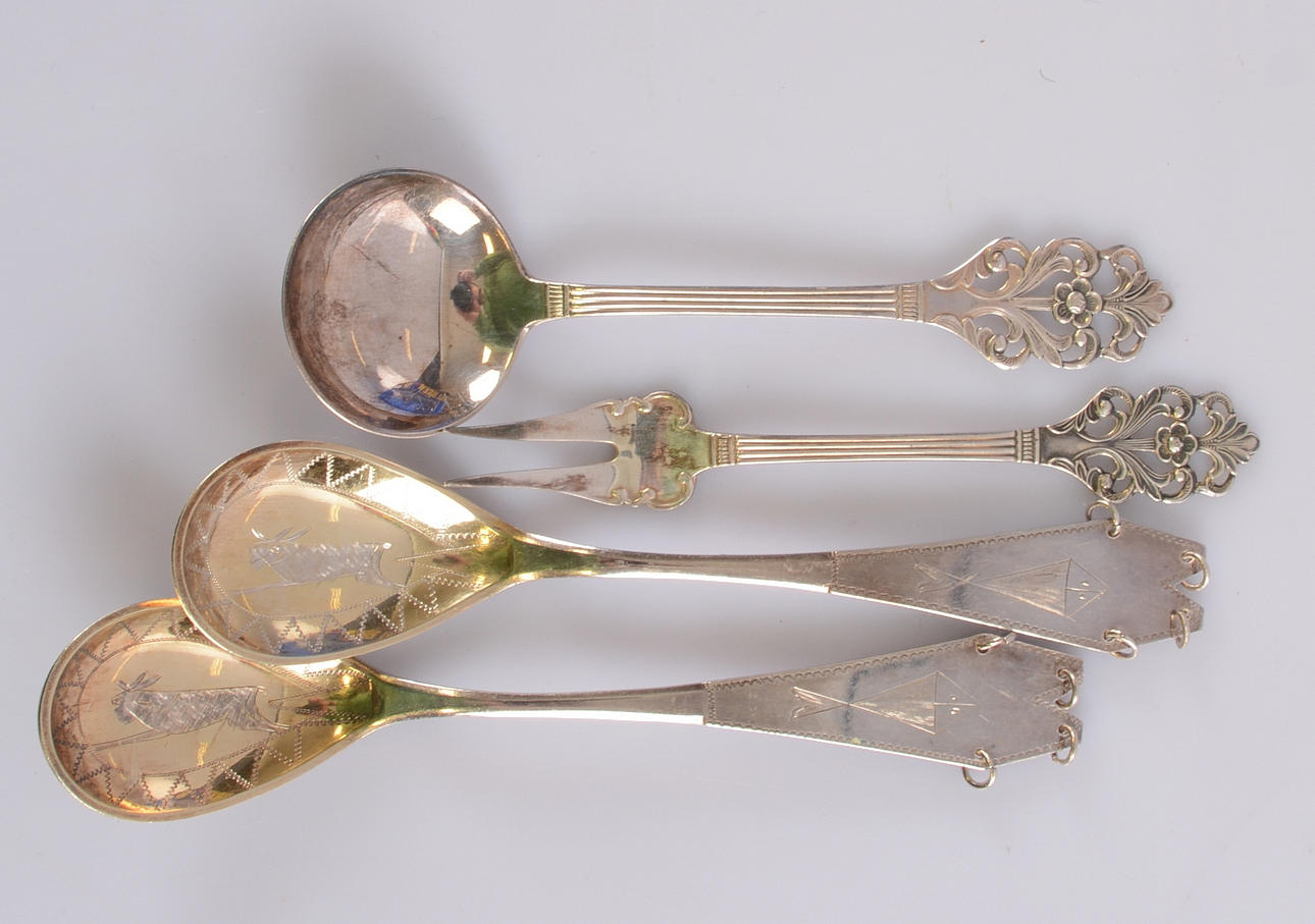 KARL STENUDD. Lappskedar, silver 2 stycken.