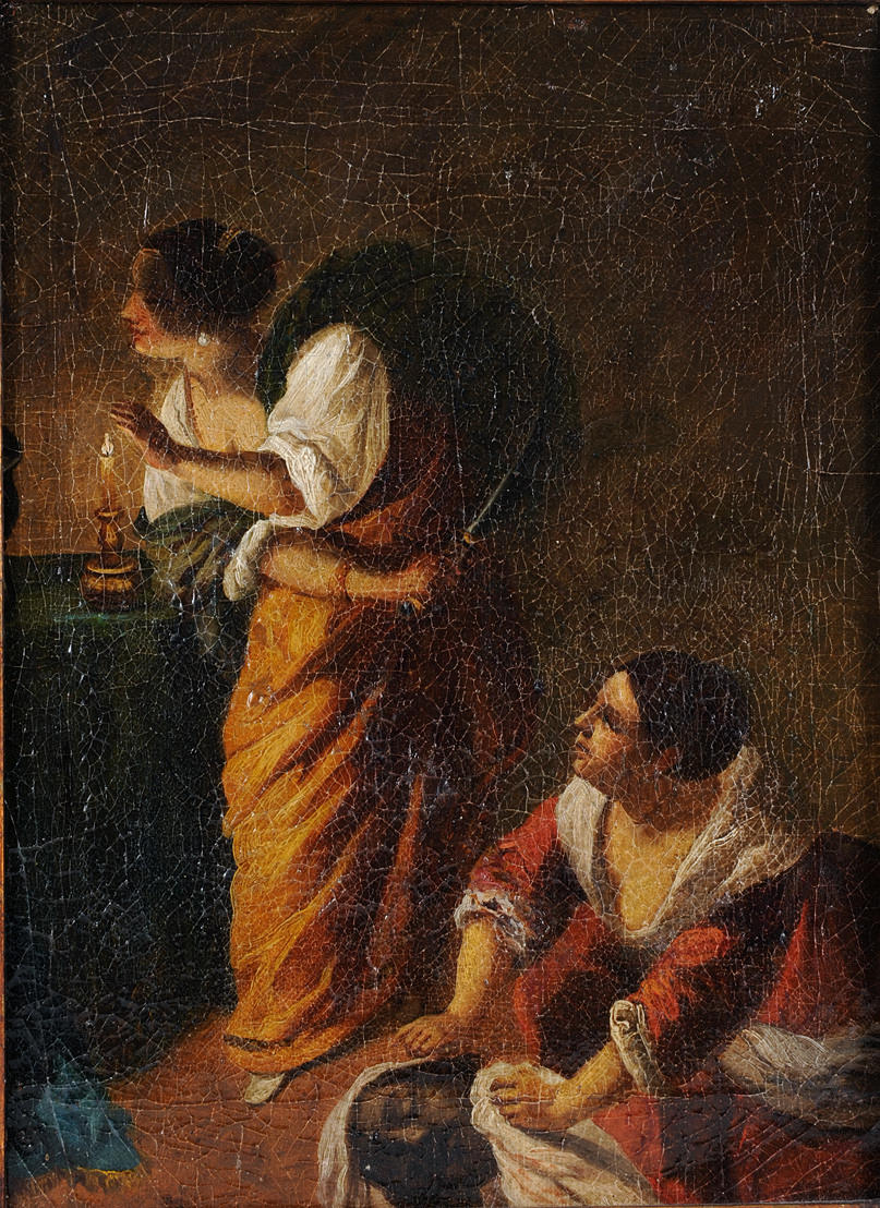 ”JUDITH HUVUDEN HOLOFERNES.” Gammal mästare omkring 1820. Olja på duk. 33,5 x 26,5 cm.